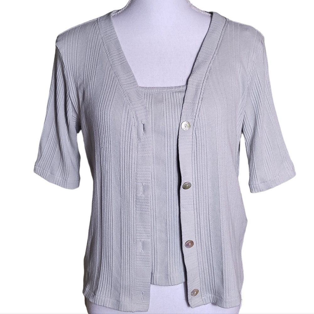 Madewell Ribbed Mint Green Knit Cardigan and Cami size L